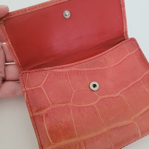 Coach Croc Wallet Medium Bifold Red Folding Leather Carriage Logo Folding - Picture 8 of 14